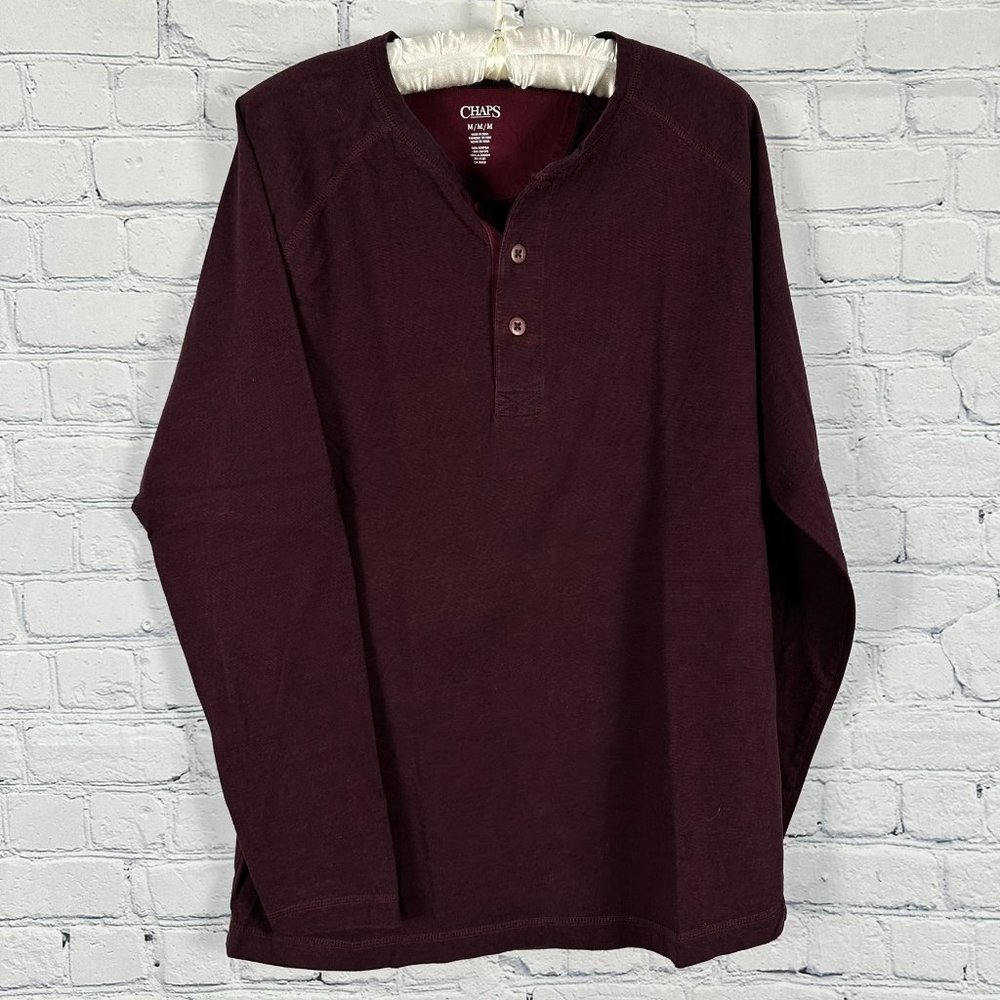Chaps Men's 100% Cotton Henley Style Long Sleeve Shirt,‎ Size Medium, Chaps Red
